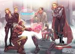  5boys avengers black_widow bouquet bruce_banner captain_america clint_barton facepalm flower hawkeye_(marvel) hh_(hhsis2) iron_man marvel multiple_boys natasha_romanoff parody power_armor proposal steve_rogers superhero thor_(marvel) tony_stark yaoi 