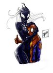  breasts couple cuddling female human love male mammal marvel plain_background she-venom spider-man symbiote thumbs_up 