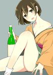  alcohol bottle breasts fuurin_kingyou hiryuu_(kantai_collection) japanese_clothes kantai_collection kimono medium_breasts sake sake_bottle solo 