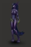  black_nose blue_hair breasts canine female glowing hair latex_(artist) mammal plain_background purple_skin solo standing violet wolf 