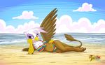  avian beach cloud female friendship_is_magic gilda_(mlp) gryphon hi_res looking_at_viewer my_little_pony mysticalpha navel outside seaside solo swimsuit water 