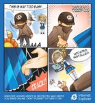  1boy 1girl 4koma afterimage ahoge aiden_pearce aizawa_inori artist_request bandages baseball_cap character_request coat comic commentary drill_hair elbow_gloves english fingerless_gloves firefox gloves grin hair_ornament hat internet_explorer just_as_planned looking_back motion_lines os-tan parody parted_lips pleated_skirt popped_collar shaded_face side_ponytail single_elbow_glove skirt skirt_flip skull_and_crossbones smile smirk sparkle standing tail thighhighs watch_dogs white_legwear zettai_ryouiki 