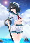  anchor bad_id bad_pixiv_id black_hair blue_eyes bra cloud day eyepatch hat highres houjuu_nue lens_flare looking_at_viewer midriff multiple_girls murasa_minamitsu panties ribbon rihito_(usazukin) sailor sailor_collar sailor_hat see-through short_hair sky touhou ufo underwear water wet wet_clothes yukkuri_shiteitte_ne 