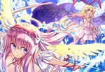  2girls amae_koromo blonde_hair blue_eyes haramura_nodoka kamisa pink_hair saki wings 