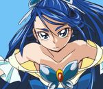  bare_shoulders blue blue_background blue_eyes blue_hair cure_aqua dress earrings eyelashes hair_ornament jewelry looking_at_viewer magical_girl manji_(tenketsu) md5_mismatch minazuki_karen ponytail precure serious simple_background sketch solo wide_ponytail yes!_precure_5 