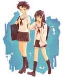  bag brown_cardigan cardigan high_heels kneehighs koe_no_katachi loafers multiple_girls open_cardigan open_clothes sahara_miyoko sawawa school_bag school_uniform serafuku shoes skirt ueno_naoka walking 