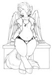  anthro black_and_white cutie_mark desk dog_tags english_text equine female feral friendship_is_magic hair longinius looking_at_viewer mammal monochrome my_little_pony navel pegasus smile solo spitfire_(mlp) text wide_hips wings wonderbolts_(mlp) 