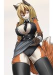  anthro beauty_mark blonde_hair blush breasts buttons camel_toe canine chest_tuft cleavage clothed clothing eyewear female fox fur glasses hair hard_nipples linni-fight mammal panties skirt skirt_lift thigh-high_boots tuft underwear yellow_eyes 