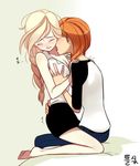  2girls anna_(frozen) barefoot blonde_hair blush braid braids breast_grab elsa_(frozen) eyes_closed frozen_(disney) grabbing incest licking long_hair multiple_girls orange_hair siblings siku_(blackstarmon) sisters skirt yuri 