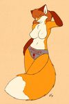  breasts brown_fur brown_hair canine female fluffy_tail fox fur hair looking_at_viewer mammal open_mouth orange_fur panties solo starfighter tan_fur topless underwear yellow_eyes 