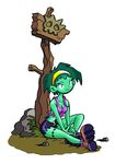  1girl breasts cleavage green_hair looking_at_viewer matt_bozon navel official_art rottytops shantae shantae_(game) sign zombie 