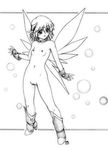  boots breasts choker collarbone fairy fairy_wings full_body graphite_(medium) greyscale harumachi_nagaaki horns jewelry monochrome navel nipples nude open_mouth original pointy_ears pussy simple_background small_breasts solo standing traditional_media wings 
