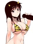  animal_print bikini black_eyes black_hair blush breasts cleavage cosaten groin horns large_breasts navel oni school_rumble sexually_suggestive simple_background solo suou_mikoto swimsuit tiger_print white_background 