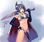  armor bikini bikini_armor black_hair brown_eyes elbow_gloves eyepatch gloves h_kasei kantai_collection left-handed short_hair solo swimsuit sword tenryuu_(kantai_collection) weapon 