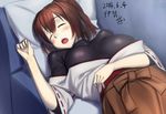  brown_hair closed_eyes h_kasei ise_(kantai_collection) japanese_clothes kantai_collection short_hair sleeping solo 