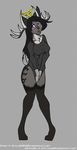  antlers black_fur black_hair black_markings breasts cpt-haze dreamcatcher dyani female fur grey_fur hair horn invalid_tag lapine laquilope laquine markings purple_eyes sweater 