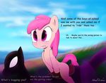  duo earth_pony english_text equine female friendship_is_magic fur hair hi_res hooves horse howl_echoes male mammal my_little_pony original_character outside pink_eyes pink_fur pink_hair pony text white_eyes 