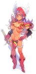  armor bad_id bad_pixiv_id bikini bikini_armor blue_eyes boots breasts dragon_quest dragon_quest_iii gloves helmet large_breasts long_hair mckeee pelvic_curtain purple_hair red_armor soldier_(dq3) solo swimsuit sword underboob weapon 