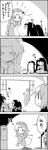  3girls 4koma anger_vein animal_ears black_hair bunny bunny_ears comic commentary cross game_console greyscale hat highres holding houraisan_kaguya jitome long_hair monochrome multiple_girls open_mouth reisen_udongein_inaba school_uniform seiza simple_background sitting smile sweat tani_takeshi touhou translated trembling two-tone_background wii wii_balance_board wii_fit wrestling yagokoro_eirin yukkuri_shiteitte_ne |_| 