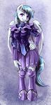 armor audrarius blue_fur blue_hair clothed clothing equine equine_legs female fur hair looking_at_viewer mammal multi-colored_hair my_little_pony original_character pegasus purple_eyes short_hair solo wings 