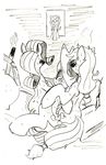  black_and_white bylisboa caught cowboy_hat cutie_mark dragon earth_pony equine female feral fluttershy_(mlp) friendship_is_magic group hair hat hi_res horn horse long_hair male mammal monochrome my_little_pony pegasus pillow pony rarity_(mlp) spike_(mlp) sweat unicorn wings 