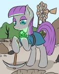  blue_eyes earth_pony equine fearingfun female feral friendship_is_magic fur grey_fur hair horse mammal maud_pie_(mlp) my_little_pony pickaxe pony purple_hair rock solo 