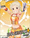  blonde_hair card_(medium) character_name idolmaster idolmaster_cinderella_girls microphone midriff navel official_art pixie_cut red_eyes senzaki_ema short_hair solo sun_(symbol) very_short_hair 