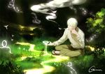  cigarette cup ginko green0205 male_focus mushishi sakazuki smoke smoking solo white_hair 