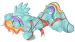  anthro bdsm blue_fur bondage bound breasts cutie_mark equine feathers female friendship_is_magic fur hair hi_res hooves horse looking_at_viewer lying mammal multi-colored_hair my_little_pony navel open_mouth pegasus plain_background pony purple_eyes rainbow_dash_(mlp) rainbow_hair rainbow_tail ribbons solo transparent_background wings xxpandacornxx 