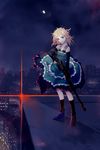  ankle_socks bare_shoulders black_bullet black_legwear blonde_hair detached_sleeves dress green_dress green_eyes gun hair_ornament highres hinomoto_madoka long_hair moon rifle rooftop shoes skyline sniper_rifle solo tina_sprout weapon 