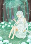  bad_id bad_pixiv_id barefoot bug butterfly flower grass green_eyes highres insect long_hair nature original smile solo swing tree very_long_hair white_hair xenon_(simlacurm) 