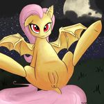  bat bat_pony bat_wings blush butt edit equine flutterbat_(mlp) fluttershy_(mlp) friendship_is_magic fur grass hair horse jetn long_hair looking_at_viewer mammal moon my_little_pony pink_hair pony pussy red_eyes solo stars wings yellow_fur 