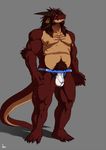  anthro biceps bulge claws dragon ear_piercing facial_piercing flaccid hair male muscles nipple_piercing nipples nose_piercing nose_ring pecs penis piercing red_dragon red_skin rossciaco scalie scar shadow underwear 