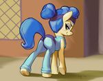  back_turned bedroom_eyes blue_hair blush earth_pony equine female feral friendship_is_magic fur hair headband hooves horse looking_at_viewer looking_back mammal my_little_pony pony presenting raised_tail sapphire_shores_(mlp) smile solo spandex sweat yellow_eyes 