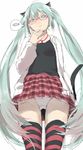  animal_ears cat_ears cat_tail fei_(songyijie) glasses green_eyes green_hair hatsune_miku highres jewelry kocchi_muite_baby_(vocaloid) long_hair nail_polish necklace panties simple_background sketch skirt solo striped striped_legwear tail thighhighs twintails underwear upskirt very_long_hair vocaloid white_background 