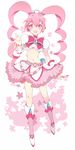  boots earrings hani_haruka heart heart_earrings highres jewelry long_hair magical_girl midriff navel open_mouth pink_eyes pink_footwear pink_hair pink_princess pink_skirt puffy_sleeves realmang short_sleeves six_heart_princess skirt smile solo tiara twintails 