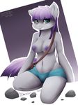  anthro anthrofied breasts clothing earth_pony equine female friendship_is_magic hair horse kneeling looking_at_viewer mammal maud_pie_(mlp) my_little_pony navel nipples pony purple_hair rock solo topless zazush-una 