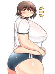  big_buttocks breasts brown_hair buruma gigantic_breasts large_ass obese plump shimejix thick_thighs yellow_eyes 
