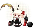  axe bad_id bad_pixiv_id blonde_hair chibi cocozasa flail hair_ornament hair_ribbon heart highres holding open_mouth red_eyes ribbon rumia scythe short_hair simple_background smile solo sparkle sword touhou weapon 