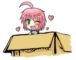  amazon_(company) blush box cardboard_box chibi green_eyes in_box in_container looking_at_viewer one_eye_closed open_mouth original pink_hair short_hair smile solo yani_tama 