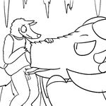  anthro_on_feral balls bestiality dragon duo erection fellatio female feral gnoll interspecies male monochrome oral oral_sex penis sex size_difference straight sucking trout_(artist) 