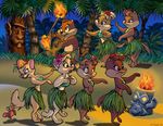  barefoot brown_fur cat cats_don&#039;t_dance cats_don't_dance chipmunk clothed clothing crab crustacean dancing feline female fire flower flower_in_hair fur grass_skirt group hula male mammal marine mask midriff mustelid otter rodent sawyer shelly_pleger tan_fur tiki 