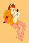  arm_warmers avian big_breasts bird breasts canine clothed clothing corset eye_contact female fluffy_tail fox fur great_tit green_eyes hair leggings legwear mammal necklace nude orange_fur ponytail reclining red_hair smile solo starfighter stockings white_fur 