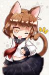  anchor_symbol animal_ears bad_id bad_pixiv_id blush brown_eyes brown_hair cat_ears cat_tail cocozasa fang ikazuchi_(kantai_collection) kantai_collection kemonomimi_mode one_eye_closed open_mouth school_uniform serafuku short_hair solo star starry_background tail 