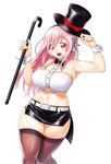  :d armpits belt bow bowtie breasts cane curvy detached_collar hat headphones large_breasts long_hair looking_at_viewer magician microskirt midriff navel nitroplus onsoku_maru open_mouth pink_eyes pink_hair skirt smile solo super_sonico thick_thighs thighhighs thighs top_hat wrist_cuffs 