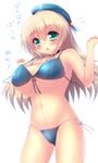  atago_(kantai_collection) beret bikini blonde_hair blush breasts chestnut_mouth green_eyes hat kane-neko kantai_collection large_breasts long_hair navel open_mouth pan-pa-ka-paaan! side-tie_bikini solo swimsuit wardrobe_malfunction 