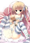  :d absurdres ahoge argyle argyle_background babydoll bare_shoulders blue_babydoll blue_eyes blue_legwear blush bottomless breast_hold breasts breasts_outside brown_hair cleavage collarbone fingering flag_print highres inugami_kira knees_up large_breasts looking_at_viewer masturbation nipples no_panties object_hug open_mouth partially_visible_vulva pillow print_pillow pussy_juice pussy_juice_trail saliva smile solo spread_legs striped striped_legwear stuffed_animal stuffed_toy teddy_bear thighhighs union_jack 