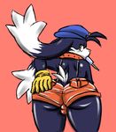  bulge butt cat clothed clothing collar dark_fur feline girly gloves half_naked hat heatstrokecat hot_pants klonoa long_ears looking_at_viewer looking_back male mammal plain_background popcicle popsicle presenting red_background shorts skimpy solo suggestive suspenders teasing 
