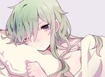  biskekun blanket green_hair kagerou_project kido_tsubomi long_hair one_eye_closed pillow solo 