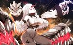  bare_shoulders breasts claws covered_nipples detached_sleeves dress glowing glowing_eyes hews_hack horn kantai_collection large_breasts long_hair pale_skin red_eyes ribbed_dress seaport_hime shinkaisei-kan short_dress sideboob solo white_hair 